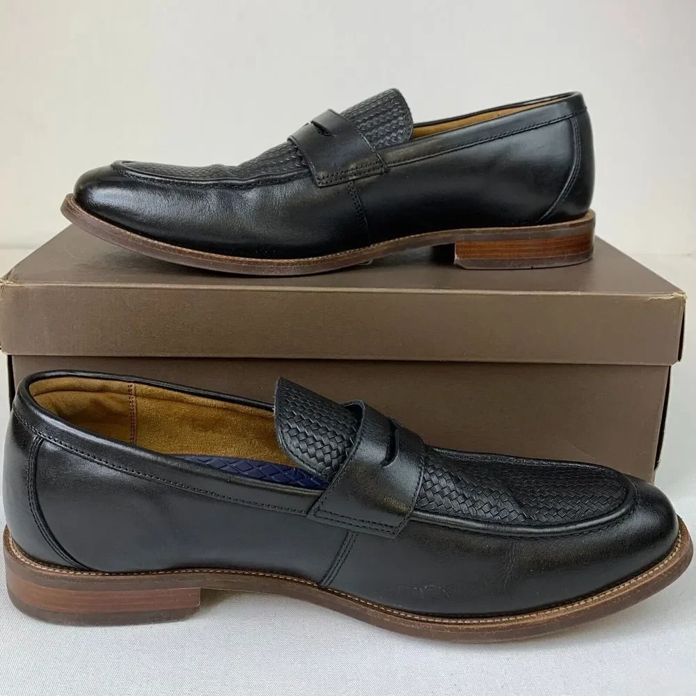 Florsheim Mens Rucci Weave Pny Loafer Black Moc Toe Slip-On Leather Shoes Sz 11W